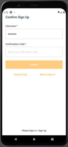 "Default Cognito Sign Up screen"