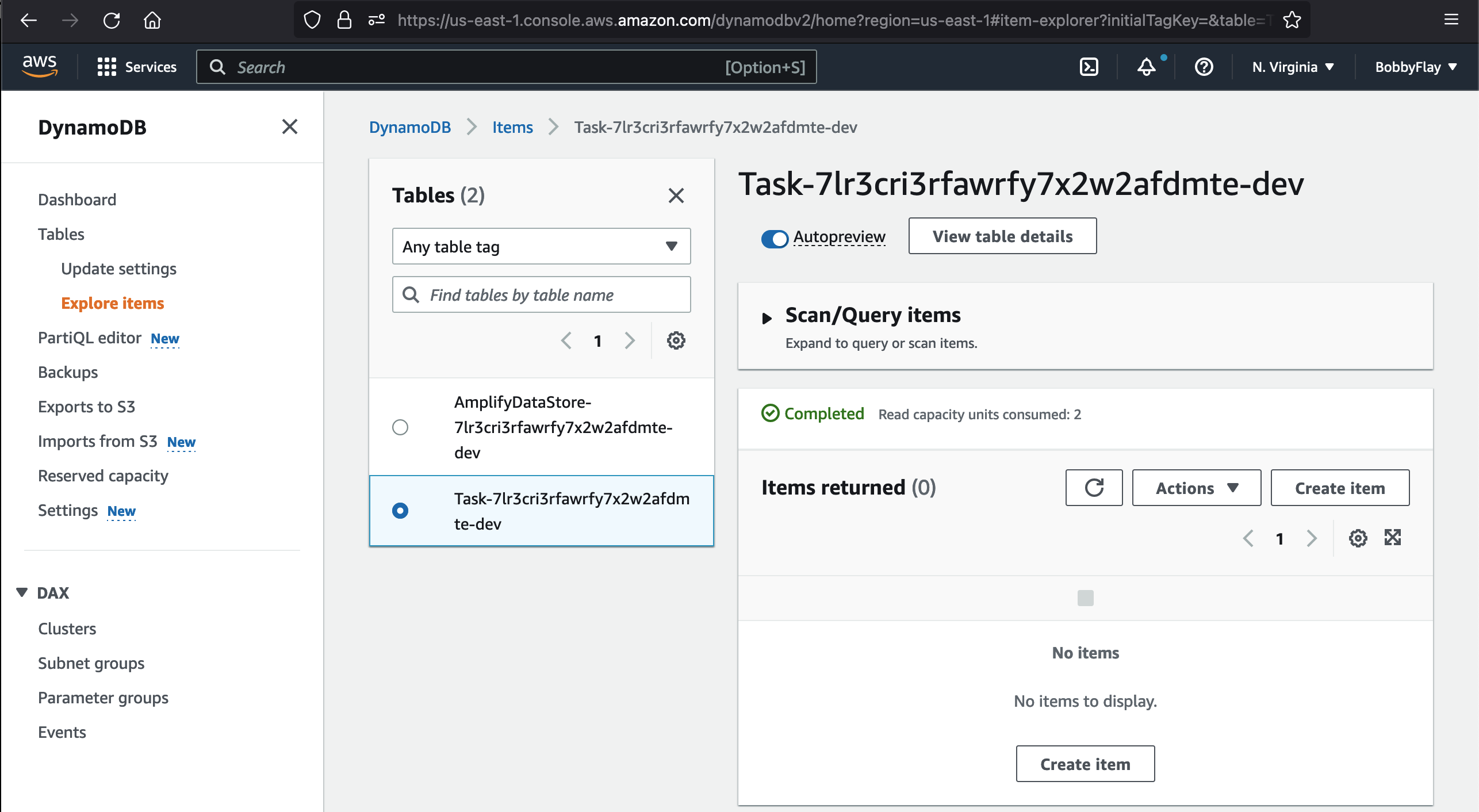 "A look at the DynamoDB table before data sync"