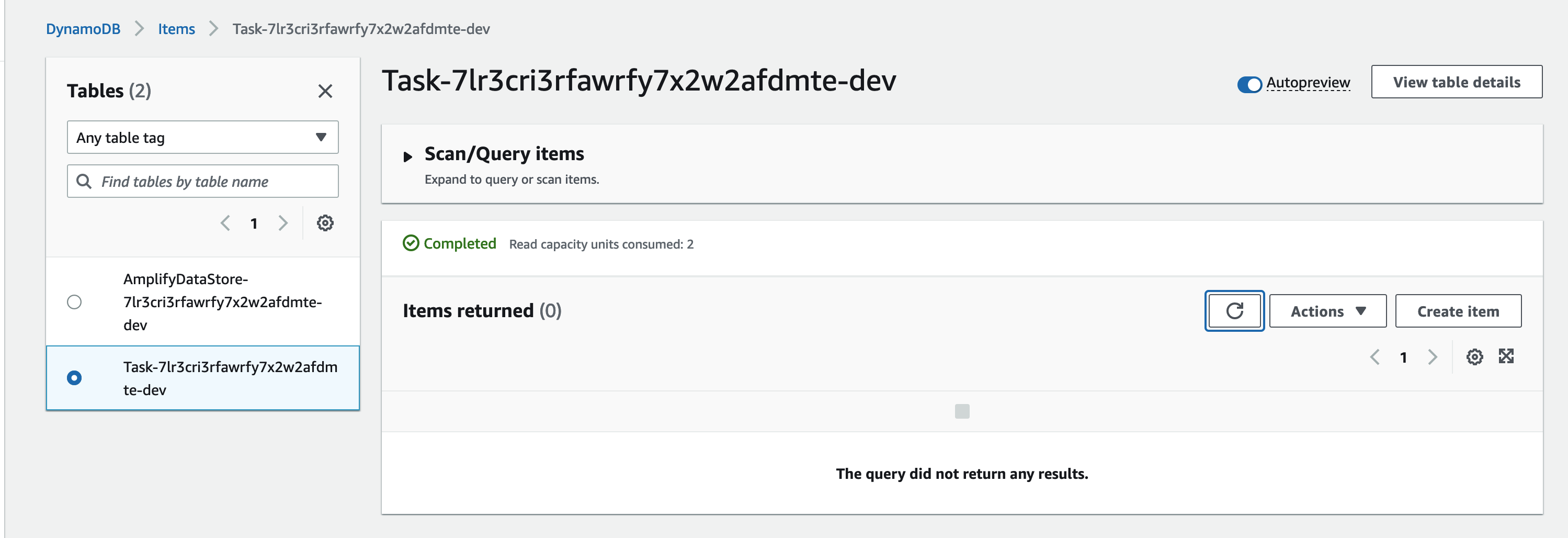 "DynamoDB table before sync"